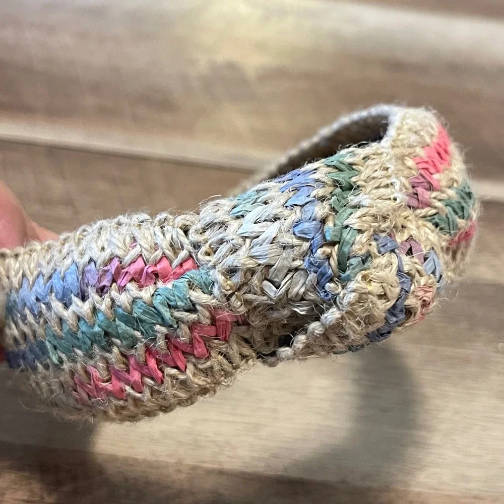 Boho Woven Headband Knotted Accent Multi Color Straw Cotton Raffia Accessory